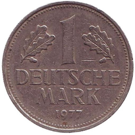 Монета 1 марка. 1977 год (F), ФРГ. Из обращения.