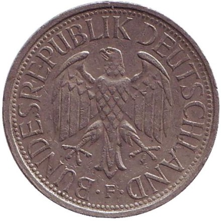 Монета 1 марка. 1977 год (F), ФРГ.