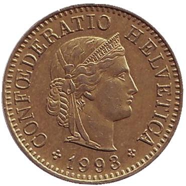 Монета 5 раппенов. 1993 год, Швейцария. Монета 5 раппенов. 1993 год, Швейцария.