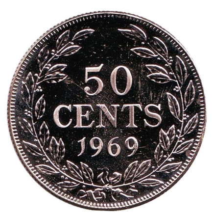 Монета 50 центов. 1969 год, Либерия. Proof.