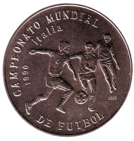 Монета 1 песо. 1989 год, Куба. Чемпионат мира по футболу 1990 года. Италия. Монета 1 песо. 1989 год, Куба. Чемпионат мира по футболу 1990 года. Италия.