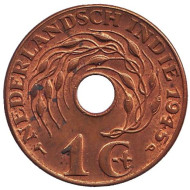 Монета 1 цент. 1945 год, Нидерландская Индия. aUNC. ("P" - Филадельфия) Монета 1 цент. 1945 год, Нидерландская Индия. aUNC. ("P" - Филадельфия)