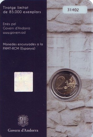 Монета 2 евро. 2016 год, Андорра. 150 лет Новой реформе 1866 года. Монета 2 евро. 2016 год, Андорра. 150 лет Новой реформе 1866 года.