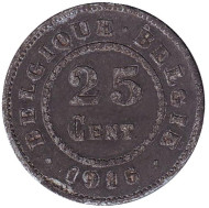 Монета 25 сантимов. 1915 год, Бельгия. Монета 25 сантимов. 1915 год, Бельгия.