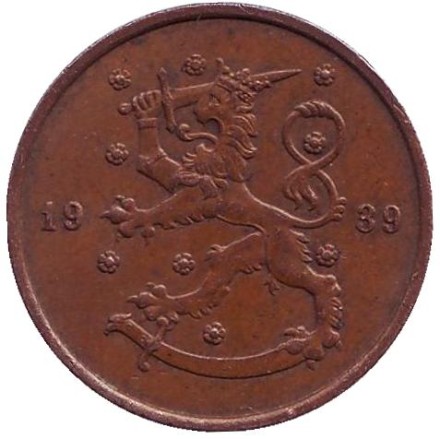 Монета 10 пенни. 1939 год, Финляндия. Монета 10 пенни. 1939 год, Финляндия.