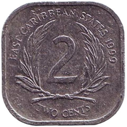 Монета 2 цента. 1999 год, Восточно-Карибские государства.