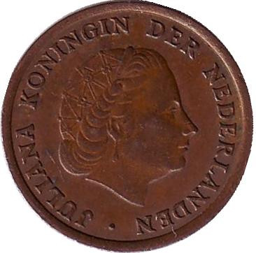 Монета 1 цент. 1965 год, Нидерланды.