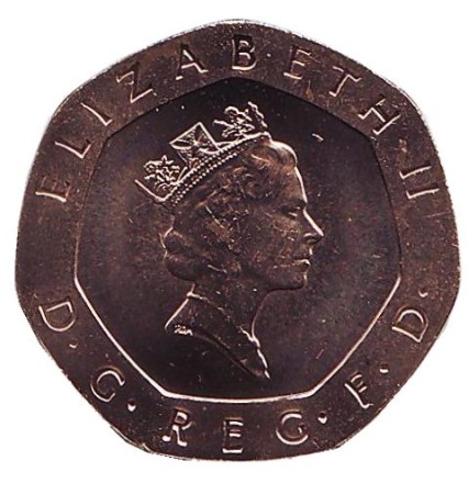 Монета 20 пенсов. 1990 год, Великобритания. BU. Монета 20 пенсов. 1990 год, Великобритания. BU.