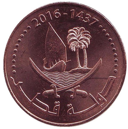 Монета 10 дирхамов. 2016 год, Катар. Парусник.