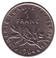 Монета 1 франк. 1964 год, Франция. Монета 1 франк. 1964 год, Франция.