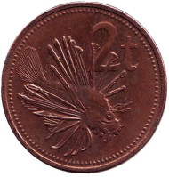 Монета 2 тойа. 1995 год, Папуа-Новая Гвинея. Рыба-лев.