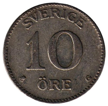 Монета 10 эре. 1934 год. Швеция.