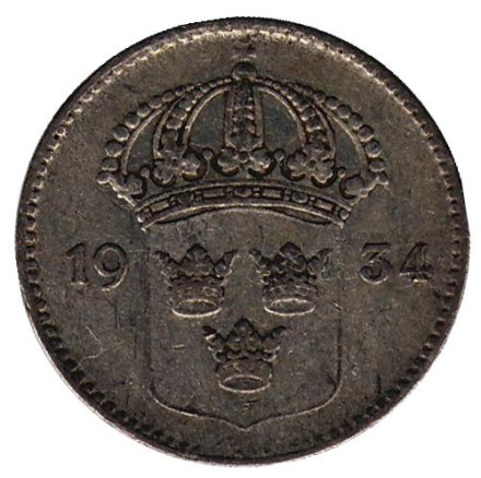Монета 10 эре. 1934 год. Швеция. Монета 10 эре. 1934 год. Швеция.