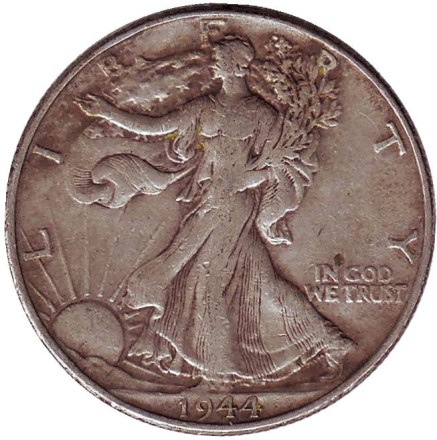 Монета 50 центов. 1944 год (P), США. Шагающая свобода.