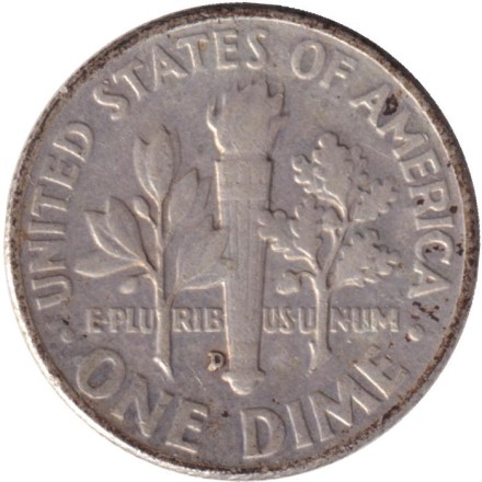 Монета 10 центов. 1957 год, США. Монетный двор D. Рузвельт.