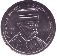 Монета 5 шиллингов. 2002 год, Сомалиленд. Ричард Френсис Бёртон. Монета 5 шиллингов. 2002 год, Сомалиленд. Ричард Френсис Бёртон.