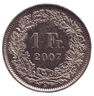 Монета 1 франк. 2007 год, Швейцария. Гельвеция. Монета 1 франк. 2007 год, Швейцария. Гельвеция.