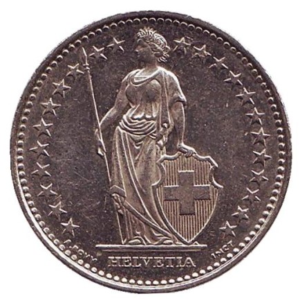 Монета 1 франк. 2007 год, Швейцария. Гельвеция. Монета 1 франк. 2007 год, Швейцария. Гельвеция.