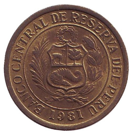 Монета 5 солей. 1981 год, Перу.