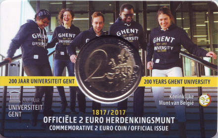 Монета 2 евро. 2017 год, Бельгия. 200 лет основания Гентского университета.