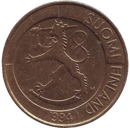 Монета 1 марка. 1994 год, Финляндия.