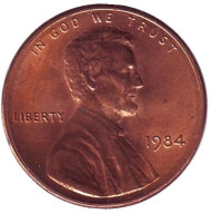Монета 1 цент. 1984 год (P), США. Линкольн. Монета 1 цент. 1984 год (P), США. Линкольн.