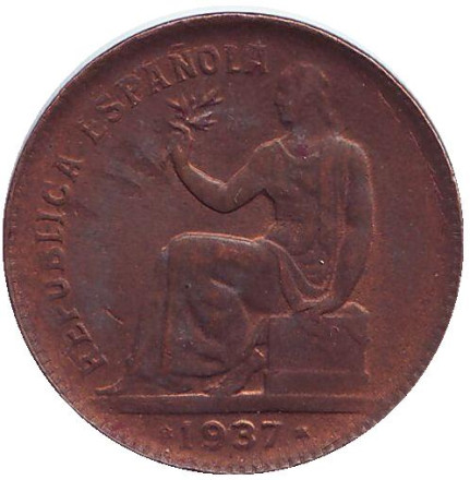 Монета 50 сентимо. 1937 год, Испания. (Цифры "3" и "6" в звёздах, круг из круглых точек).