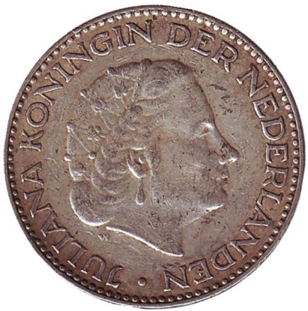 Монета 1 гульден. 1954 год, Нидерланды. Монета 1 гульден. 1954 год, Нидерланды.