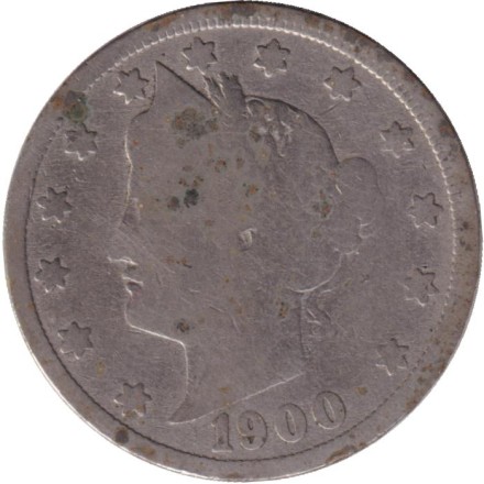 Монета 5 центов. 1900 год, США.