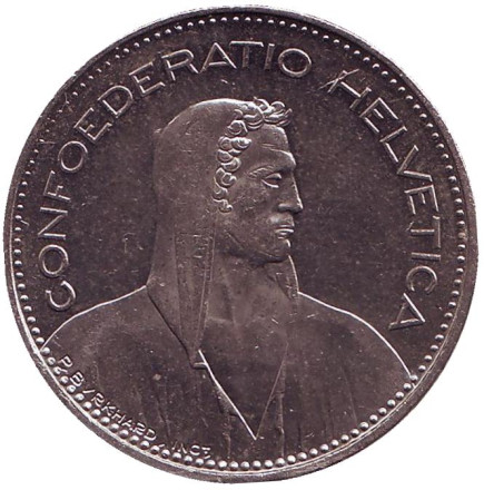 Монета 5 франков. 2000 год, Швейцария. Вильгельм Телль.