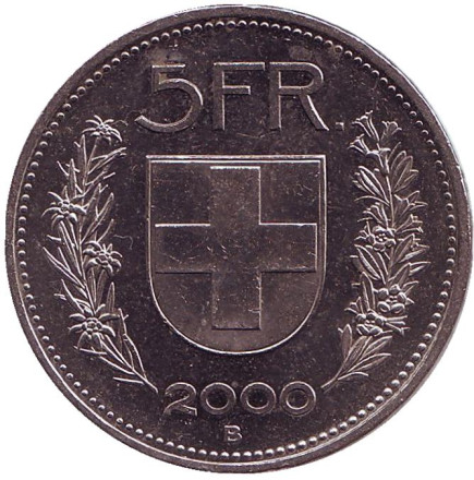 Монета 5 франков. 2000 год, Швейцария. Вильгельм Телль.