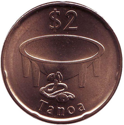 Монета 2 доллара. 2014 год, Фиджи. Сокол. Национальный сосуд. Монета 2 доллара. 2014 год, Фиджи. Сокол. Национальный сосуд.