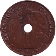 Монета 1 сантим. 1920 год (A), Французский Индокитай. Монета 1 сантим. 1920 год (A), Французский Индокитай.