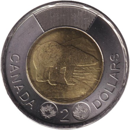 Монета 2 доллара. 2021 год, Канада. Полярный медведь. Монета 2 доллара. 2021 год, Канада. Полярный медведь.