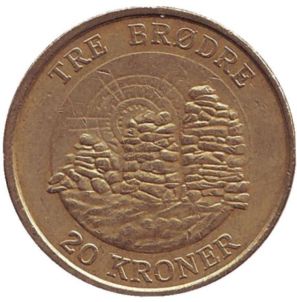 Монета 20 крон. 2006 год, Дания. Три брата. Западное побережье Гренландии.