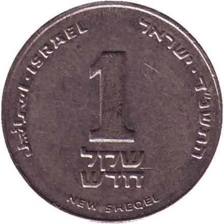 Монета 1 новый шекель. 1994 год, Израиль. (Без подсвечника).
