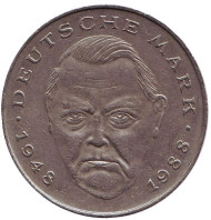 Монета 2 марки. 1994 год (F), ФРГ. Людвиг Эрхард.
