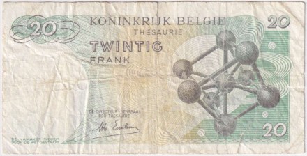 Банкнота 20 франков. 1964 год, Бельгия. P-138(2). Банкнота 20 франков. 1964 год, Бельгия. P-138(2).