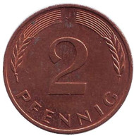 Монета 2 пфеннига. 1995 год (J), ФРГ. Дубовые листья. Монета 2 пфеннига. 1995 год (J), ФРГ. Дубовые листья.