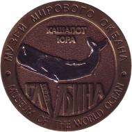 Кашалот Юра. Музей мирового океана. Фондохранилище с экспозицией «Глубина». Сувенирный жетон. Калининград, Россия. Кашалот Юра. Музей мирового океана. Фондохранилище с экспозицией «Глубина». Сувенирный жетон. Калининград, Россия.