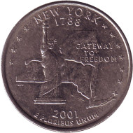 Монета 25 центов (D). 2001 год, США. Нью-Йорк. Штат № 11. Монета 25 центов (D). 2001 год, США. Нью-Йорк. Штат № 11.