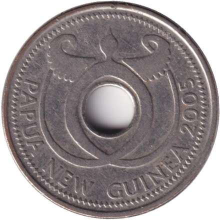 Монета 1 кина. 2005 год, Папуа-Новая Гвинея. Крокодилы.