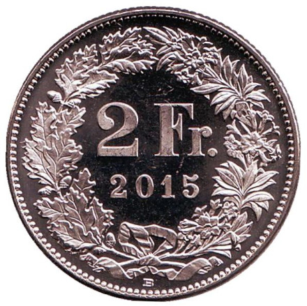 Монета 2 франка. 2015 год, Швейцария. UNC. Гельвеция.