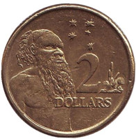 Старейшина аборигенов. Монета 2 доллара. 2014 год, Австралия.