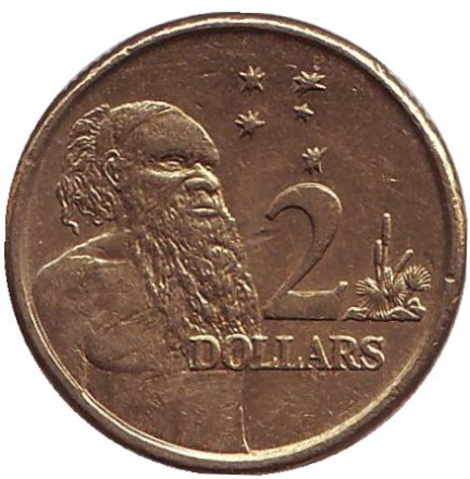 Монета 2 доллара. 2014 год, Австралия. Старейшина аборигенов.