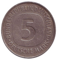 Монета 5 марок. 1975 год (J), ФРГ. Монета 5 марок. 1975 год (J), ФРГ.
