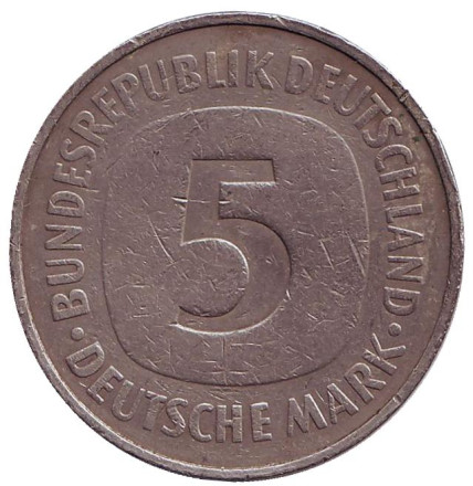 Монета 5 марок. 1975 год (J), ФРГ.