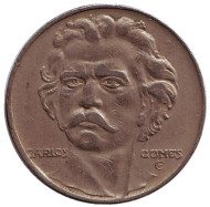 Монета 300 рейсов. 1936 год, Бразилия. Антонио Карлос Гомес. Лира. Монета 300 рейсов. 1936 год, Бразилия. Антонио Карлос Гомес. Лира.