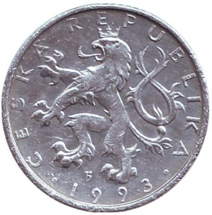 Монета 50 геллеров. 1993 год, Чехия. (Отметка "b")