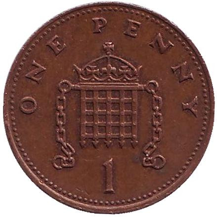 Монета 1 пенни. 1987 год, Великобритания.
